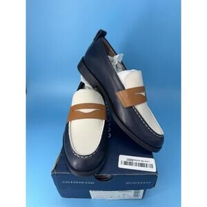Cole Haan Womens Stassi Penny Loafers Navy Ivy Pecan Leather Slip On Size 6.5 B